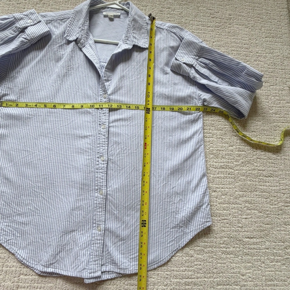 Beachlunchlounge Blue White Striped Cotton Button Down Relaxed Oxford Shirt L - Picture 6 of 9
